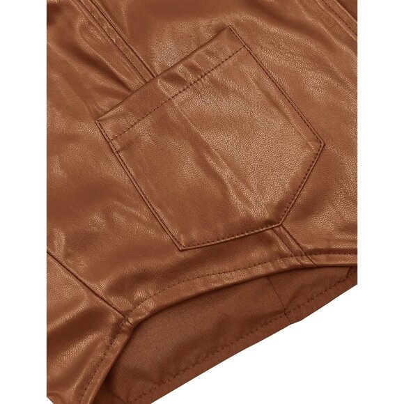 Women's Faux Leather Sleeveless Crop Top V Neck Button Up Waistcoat Medium - Picture 5 of 5